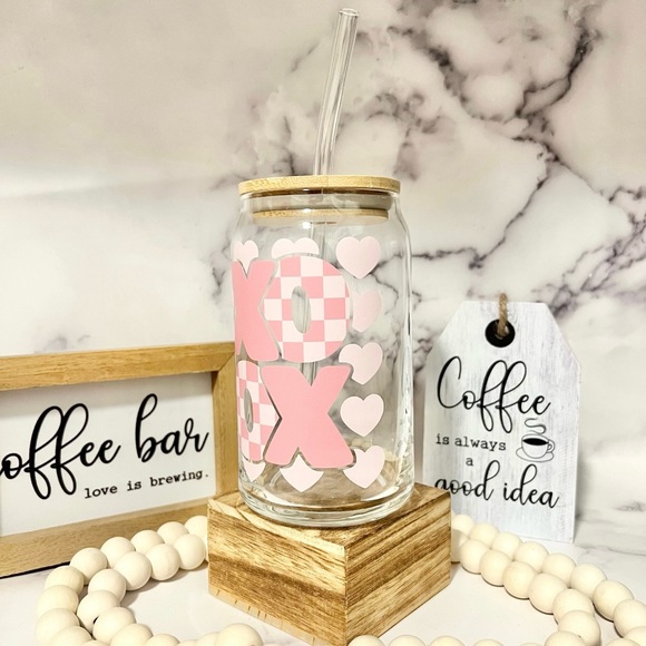 💜 Iced Coffee Glass with Straw and Lid | Gift for Her | Valentine’s Day Gift💜 - Picture 3 of 3